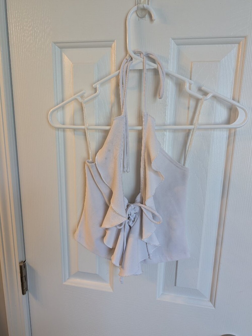 White stretch Ruffle lace up halter crop top lemon fashion